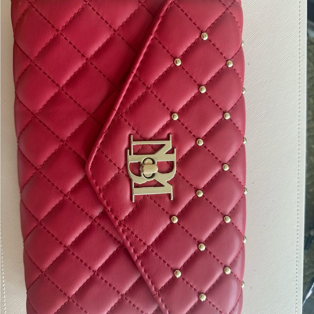 NWT Badgley Mischka Red Quilted Clutch with Gold Studs